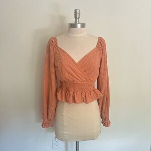 Lost + Wander Terracotta Gingham Wrap Blouse